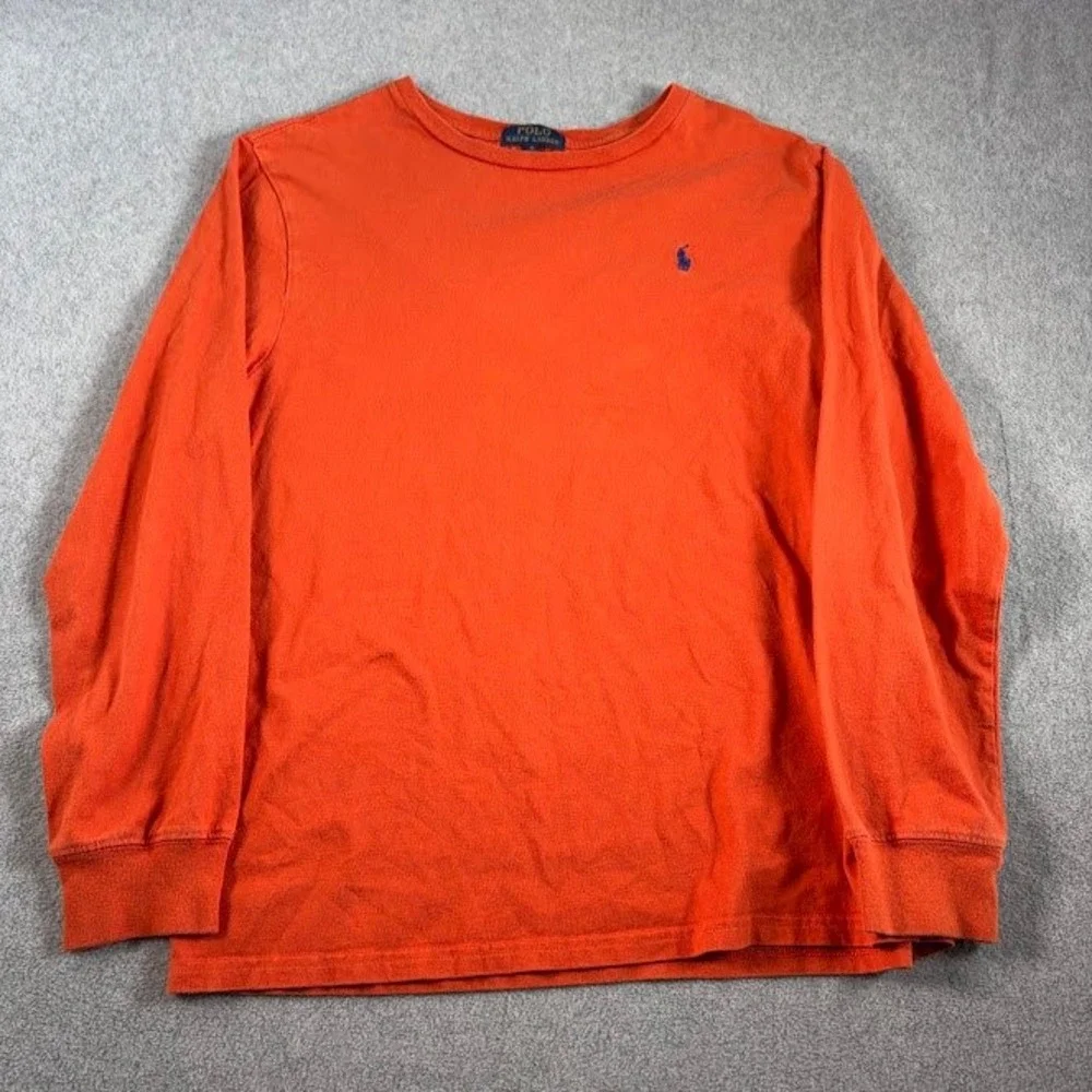 Polo Ralph Lauren Long Sleeve T-Shirt Boys XL Orange Solid Blue Pony Logo Tee